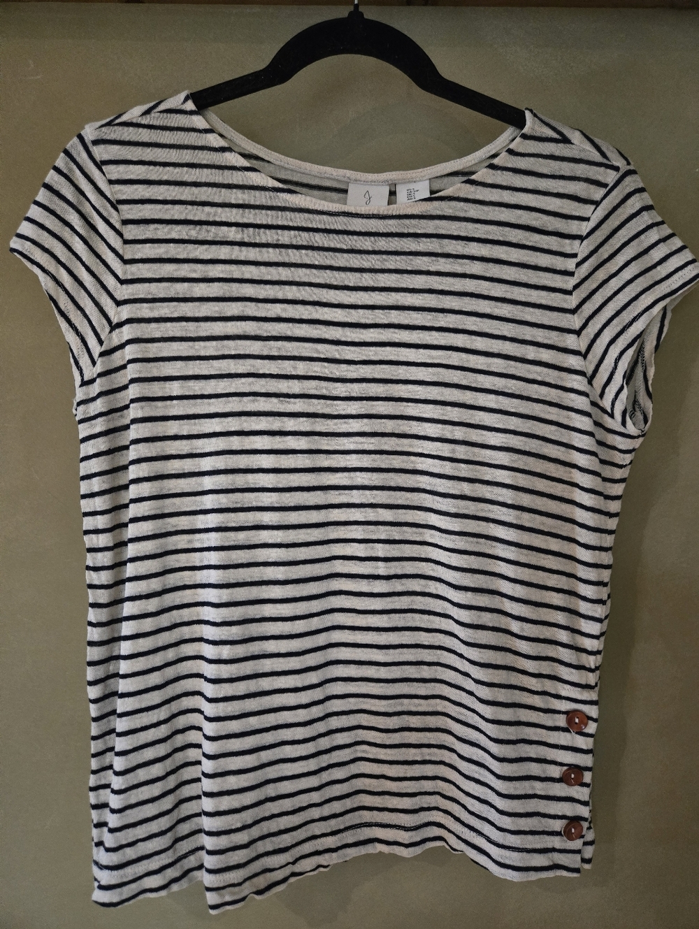 Joie | 100% Linen Tee with Navy Stripe Crewneck - Picture 2 of 7